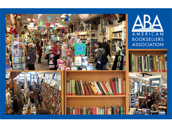 ABA logo with images of interiors of bookstores