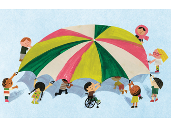 Illustration of children playing with a parachute from You Matter by Christian Robinson