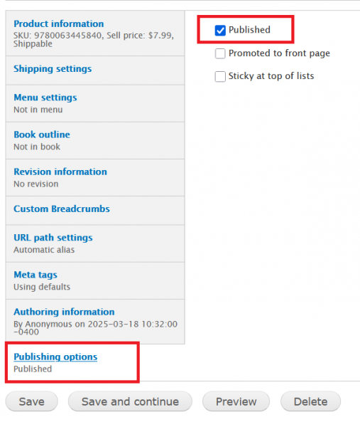 publishing settings